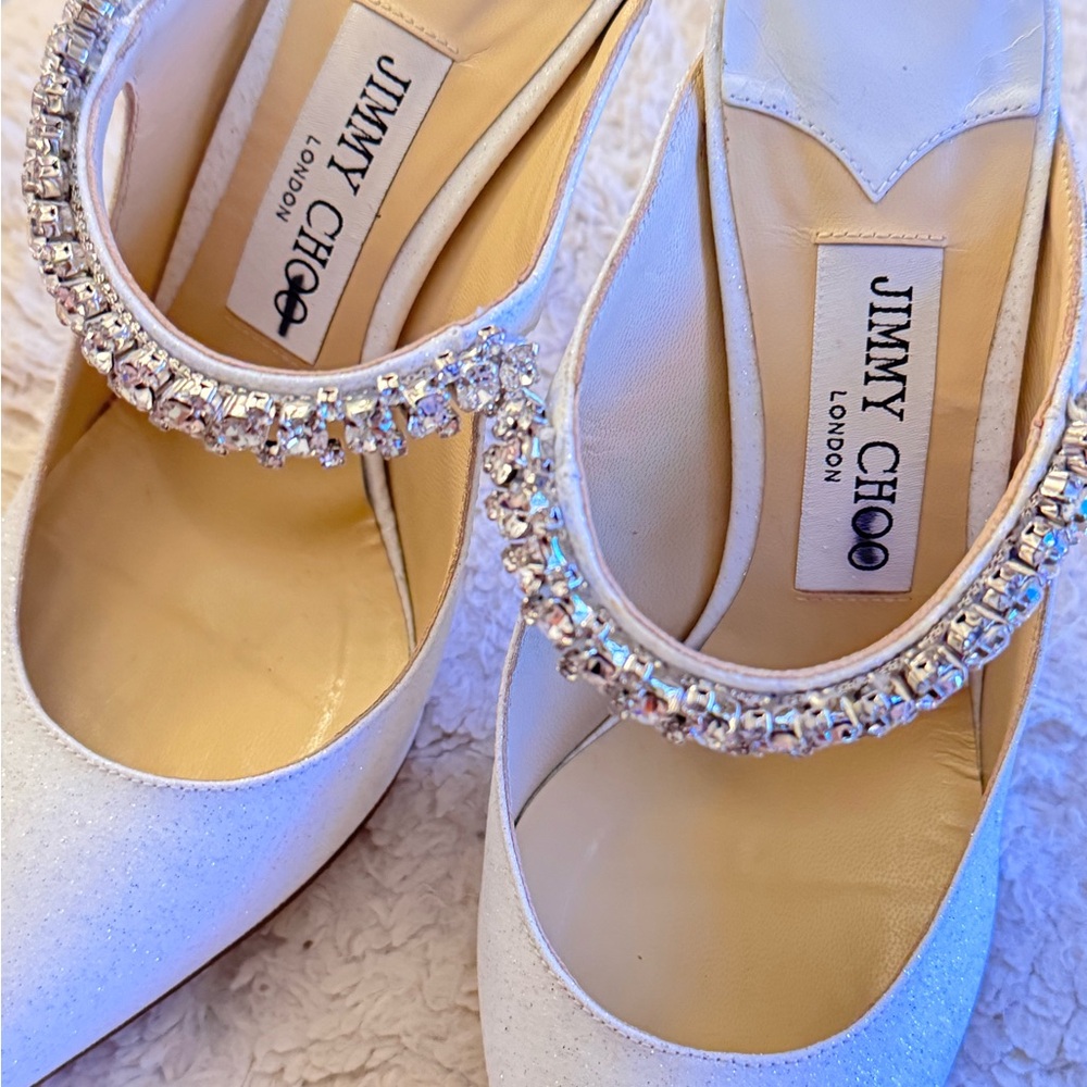 Jimmy Choo White Bing 100 crystal-embellished mules - Picture 4 of 6